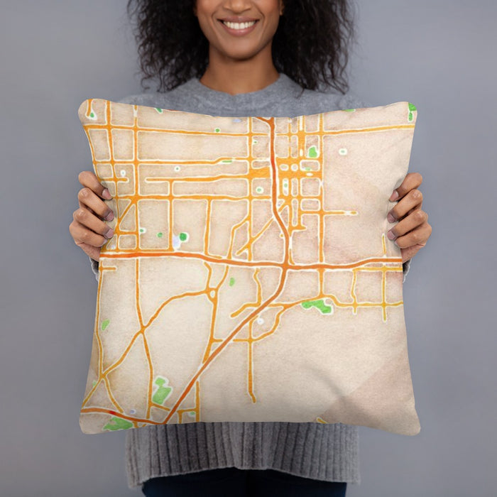 Person holding 18x18 Custom Colton California Map Throw Pillow in Watercolor