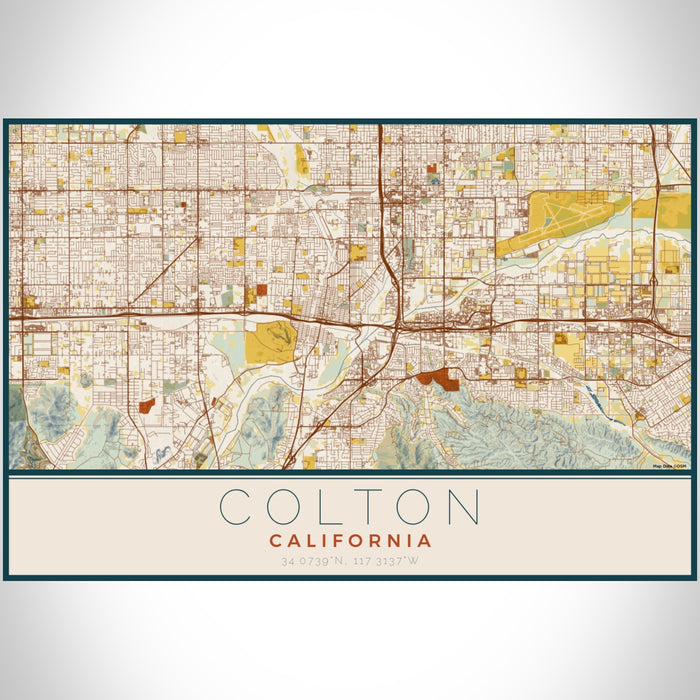 Colton California Map Print Landscape Orientation in Woodblock Style With Shaded Background