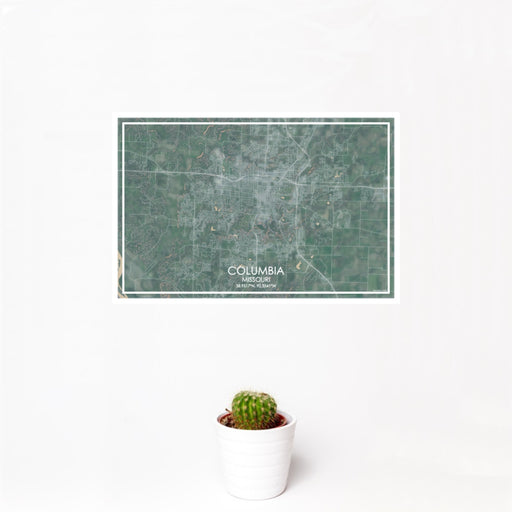 12x18 Columbia Missouri Map Print Landscape Orientation in Afternoon Style With Small Cactus Plant in White Planter