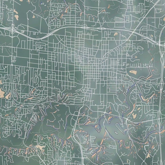 Columbia Missouri Map Print in Afternoon Style Zoomed In Close Up Showing Details