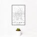 12x18 Columbia Missouri Map Print Portrait Orientation in Classic Style With Small Cactus Plant in White Planter