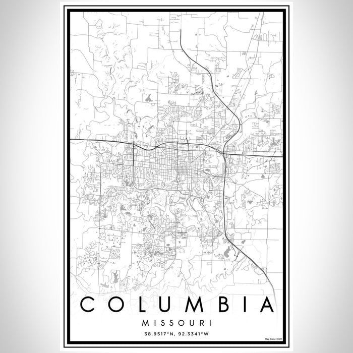 Columbia Missouri Map Print Portrait Orientation in Classic Style With Shaded Background