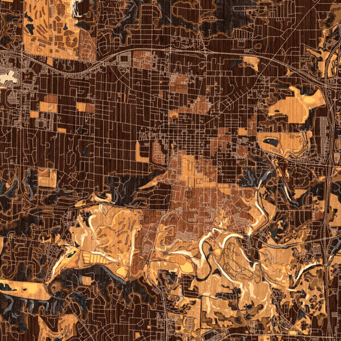 Columbia Missouri Map Print in Ember Style Zoomed In Close Up Showing Details