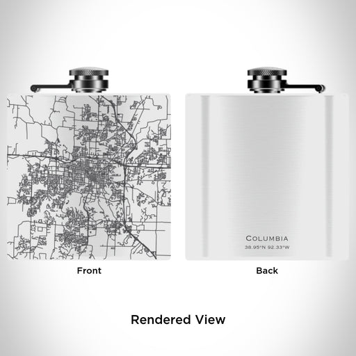 Rendered View of Columbia Missouri Map Engraving on 6oz Stainless Steel Flask in White