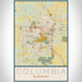 Columbia Missouri Map Print Portrait Orientation in Woodblock Style With Shaded Background