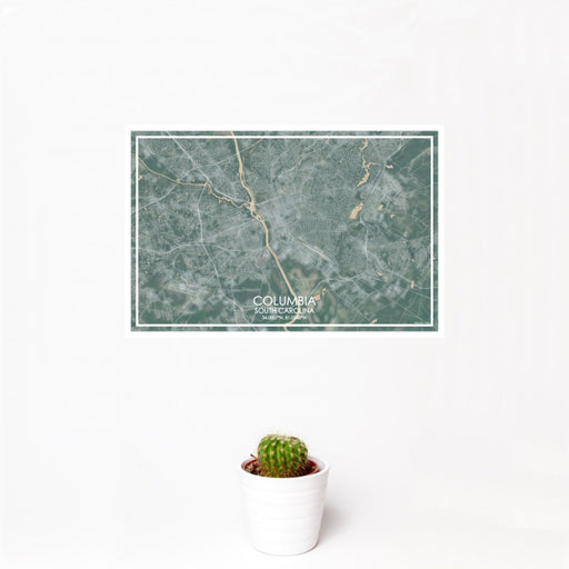 12x18 Columbia South Carolina Map Print Landscape Orientation in Afternoon Style With Small Cactus Plant in White Planter