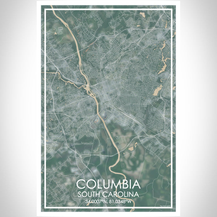 Columbia South Carolina Map Print Portrait Orientation in Afternoon Style With Shaded Background