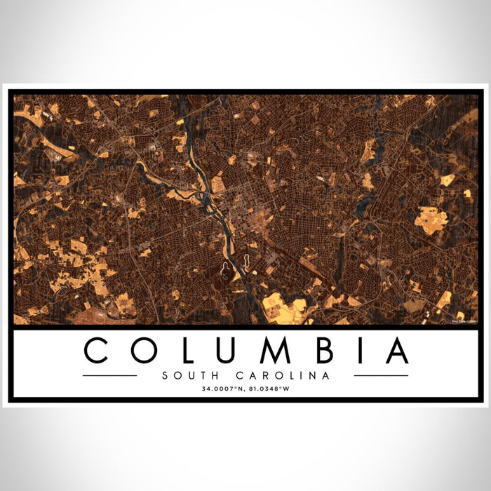 Columbia South Carolina Map Print Landscape Orientation in Ember Style With Shaded Background