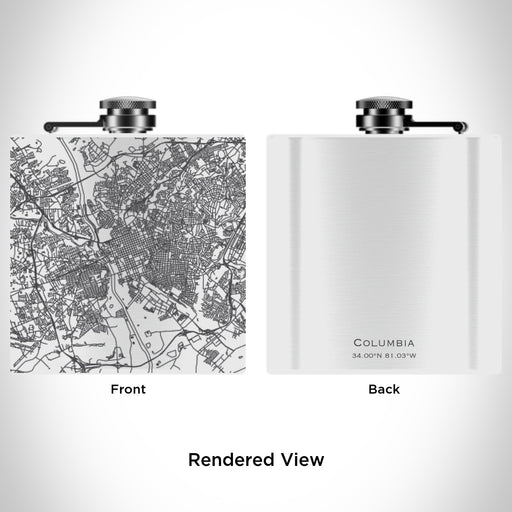 Rendered View of Columbia South Carolina Map Engraving on 6oz Stainless Steel Flask in White