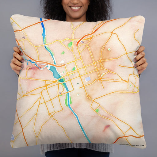 Person holding 22x22 Custom Columbia South Carolina Map Throw Pillow in Watercolor
