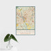 16x24 Columbia South Carolina Map Print Portrait Orientation in Woodblock Style With Tropical Plant Leaves in Water