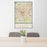 24x36 Columbia South Carolina Map Print Portrait Orientation in Woodblock Style Behind 2 Chairs Table and Potted Plant