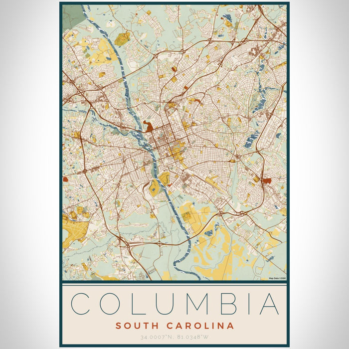 Columbia South Carolina Map Print Portrait Orientation in Woodblock Style With Shaded Background