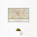 12x18 Columbia South Carolina Map Print Landscape Orientation in Woodblock Style With Small Cactus Plant in White Planter