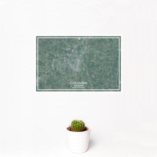12x18 Columbia Tennessee Map Print Landscape Orientation in Afternoon Style With Small Cactus Plant in White Planter