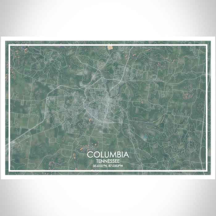 Columbia Tennessee Map Print Landscape Orientation in Afternoon Style With Shaded Background