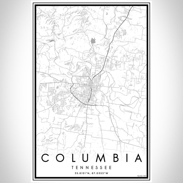 Columbia Tennessee Map Print Portrait Orientation in Classic Style With Shaded Background