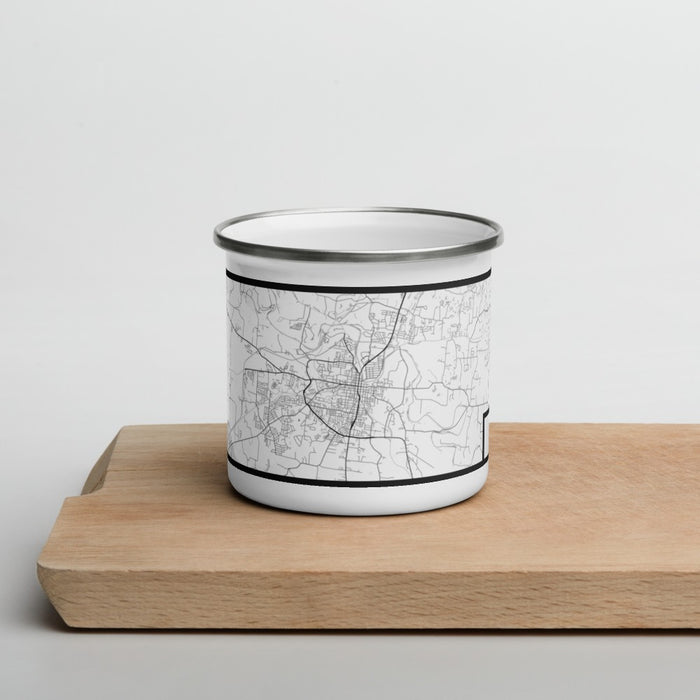 Front View Custom Columbia Tennessee Map Enamel Mug in Classic on Cutting Board