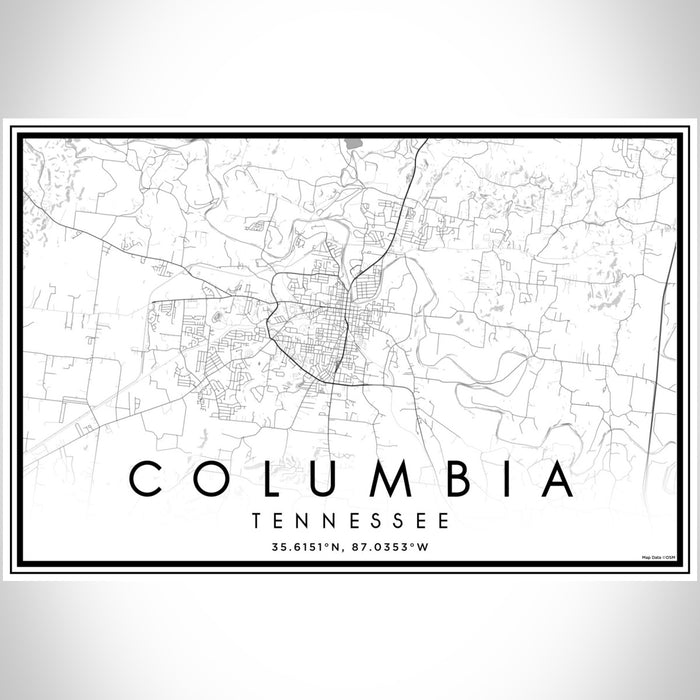 Columbia Tennessee Map Print Landscape Orientation in Classic Style With Shaded Background