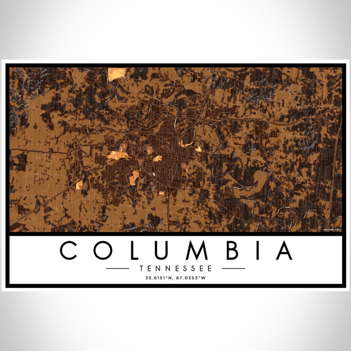 Columbia Tennessee Map Print Landscape Orientation in Ember Style With Shaded Background