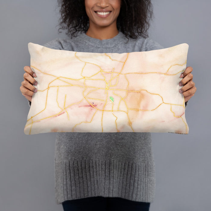 Person holding 20x12 Custom Columbia Tennessee Map Throw Pillow in Watercolor