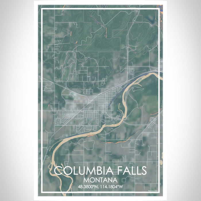 Columbia Falls Montana Map Print Portrait Orientation in Afternoon Style With Shaded Background