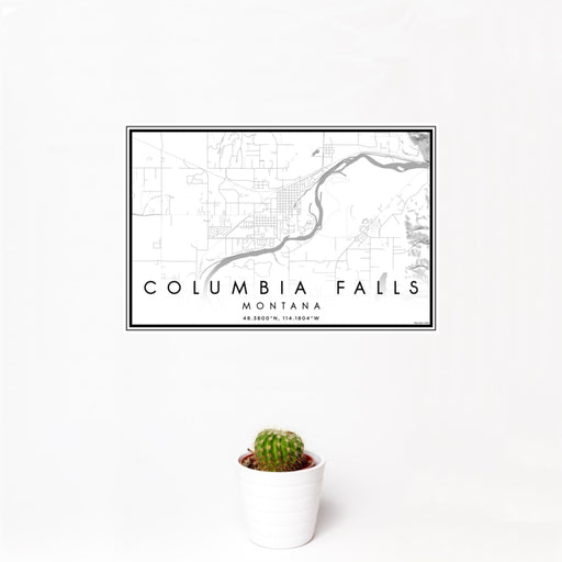12x18 Columbia Falls Montana Map Print Landscape Orientation in Classic Style With Small Cactus Plant in White Planter
