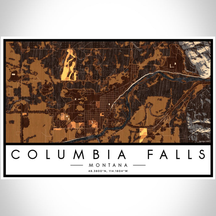 Columbia Falls Montana Map Print Landscape Orientation in Ember Style With Shaded Background