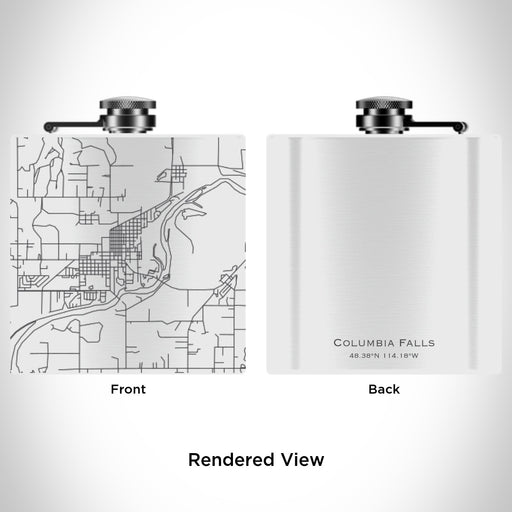 Rendered View of Columbia Falls Montana Map Engraving on 6oz Stainless Steel Flask in White