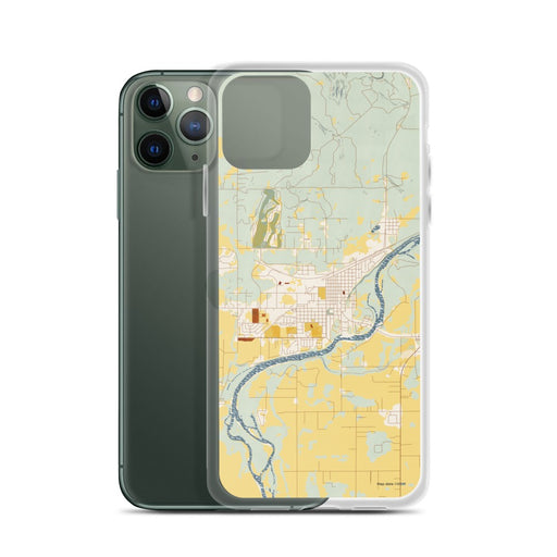 Custom Columbia Falls Montana Map Phone Case in Woodblock on Table with Laptop and Plant