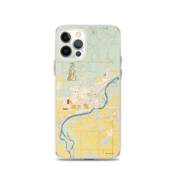Custom Columbia Falls Montana Map iPhone 12 Pro Phone Case in Woodblock