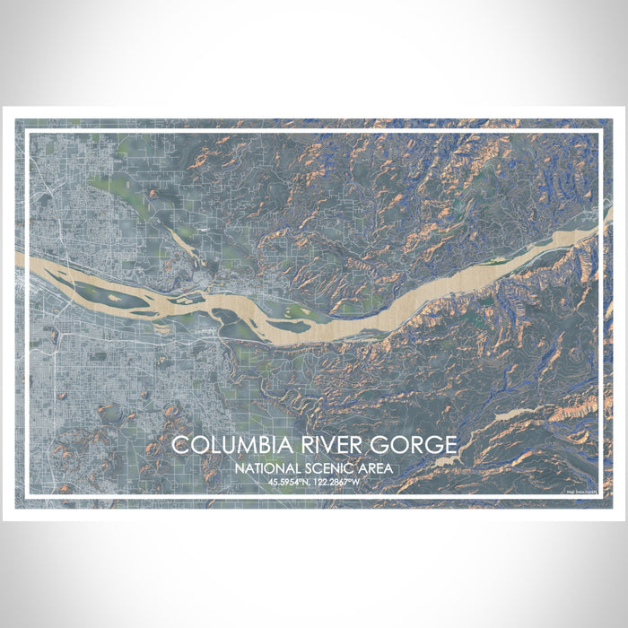 Columbia River Gorge National Scenic Area Map Print Landscape Orientation in Afternoon Style With Shaded Background