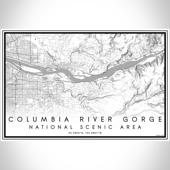 Columbia River Gorge National Scenic Area Map Print Landscape Orientation in Classic Style With Shaded Background