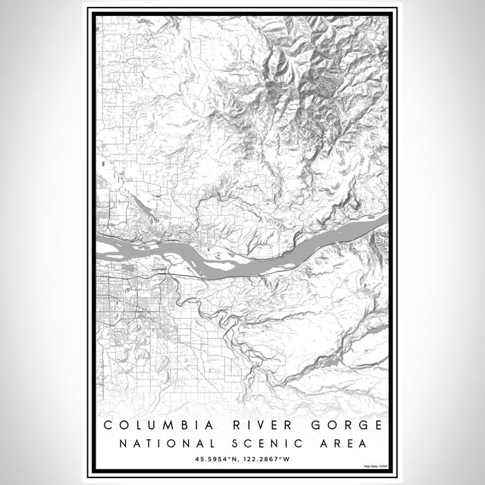 Columbia River Gorge National Scenic Area Map Print Portrait Orientation in Classic Style With Shaded Background