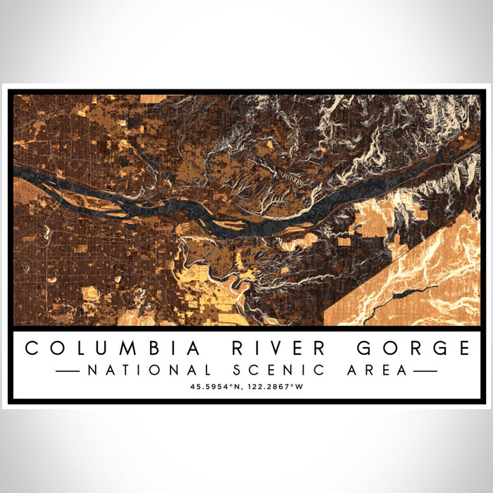 Columbia River Gorge National Scenic Area Map Print Landscape Orientation in Ember Style With Shaded Background