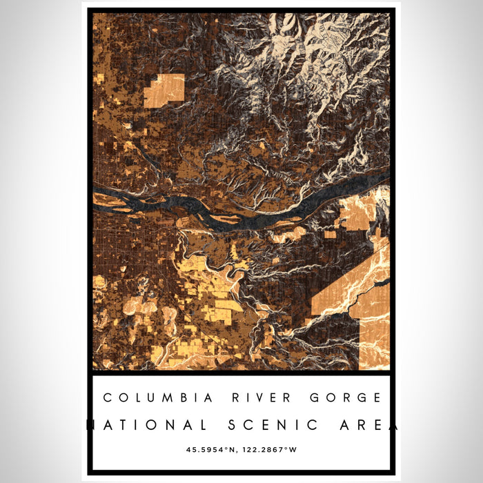 Columbia River Gorge National Scenic Area Map Print Portrait Orientation in Ember Style With Shaded Background
