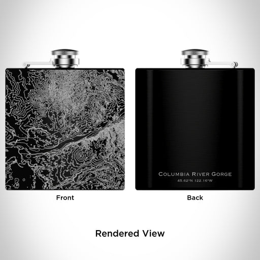 Rendered View of Columbia River Gorge National Scenic Area Map Engraving on 6oz Stainless Steel Flask in Black
