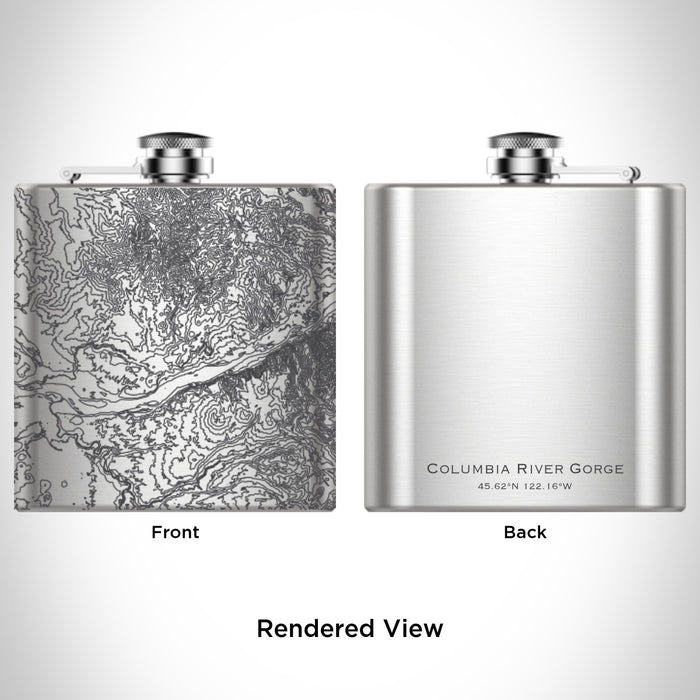 Rendered View of Columbia River Gorge National Scenic Area Map Engraving on 6oz Stainless Steel Flask