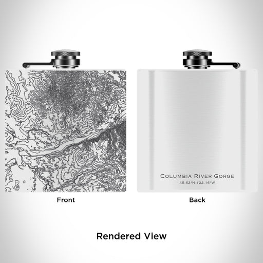 Rendered View of Columbia River Gorge National Scenic Area Map Engraving on 6oz Stainless Steel Flask in White