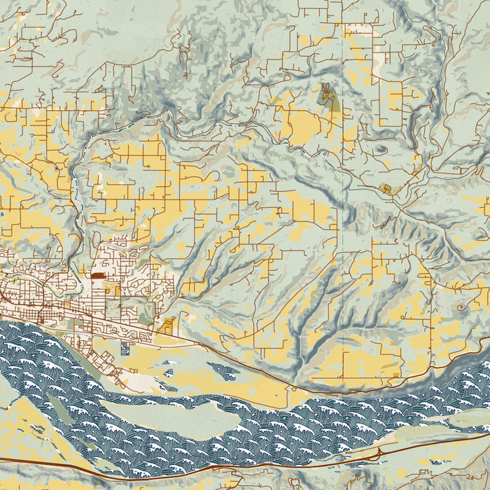Columbia River Gorge National Scenic Area Map Print in Woodblock Style Zoomed In Close Up Showing Details