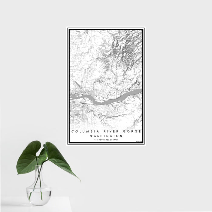 16x24 Columbia River Gorge Washington Map Print Portrait Orientation in Classic Style With Tropical Plant Leaves in Water