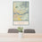 24x36 Columbia River Gorge Washington Map Print Portrait Orientation in Woodblock Style Behind 2 Chairs Table and Potted Plant