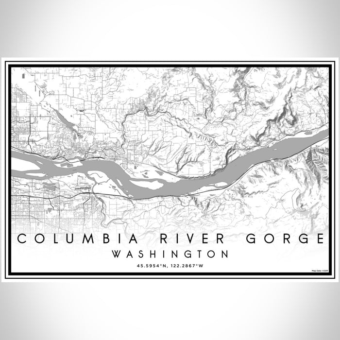 Columbia River Gorge Washington Map Print Landscape Orientation in Classic Style With Shaded Background