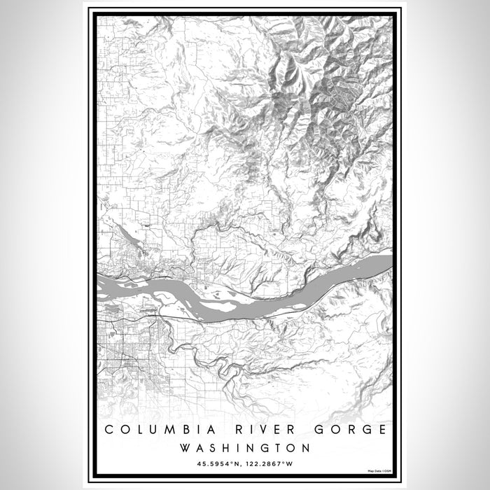 Columbia River Gorge Washington Map Print Portrait Orientation in Classic Style With Shaded Background