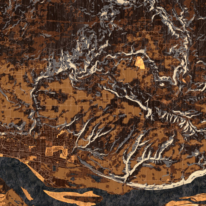 Columbia River Gorge Washington Map Print in Ember Style Zoomed In Close Up Showing Details