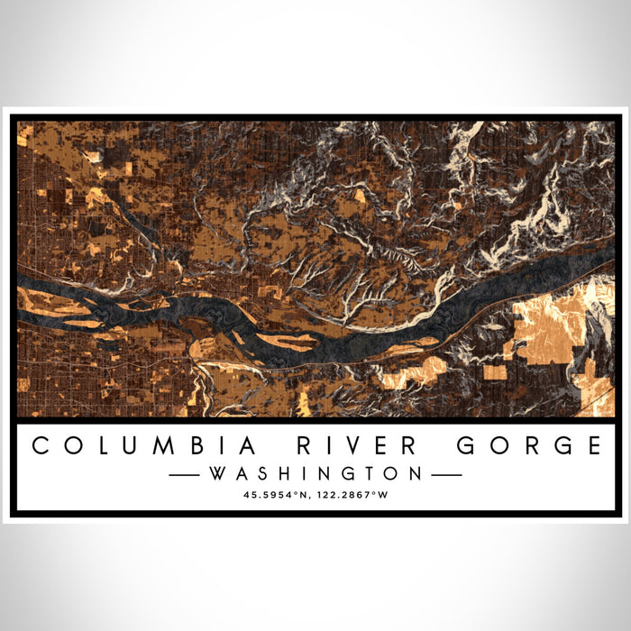 Columbia River Gorge Washington Map Print Landscape Orientation in Ember Style With Shaded Background