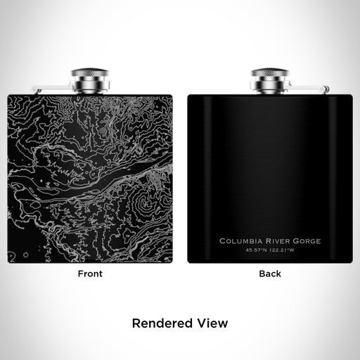 Rendered View of Columbia River Gorge Washington Map Engraving on 6oz Stainless Steel Flask in Black
