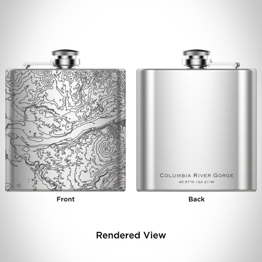 Rendered View of Columbia River Gorge Washington Map Engraving on 6oz Stainless Steel Flask