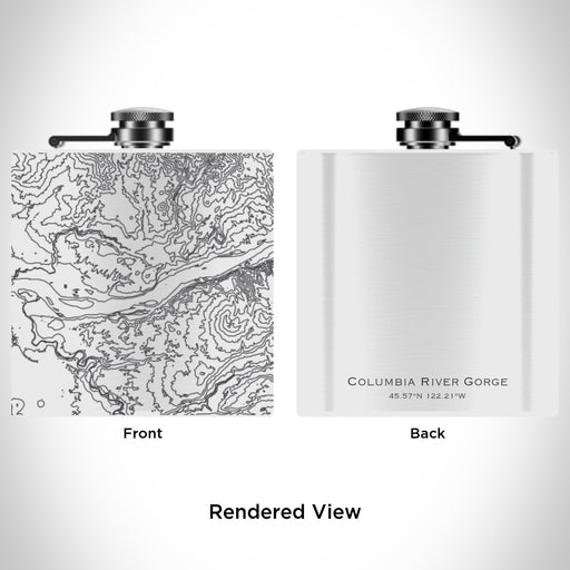 Rendered View of Columbia River Gorge Washington Map Engraving on 6oz Stainless Steel Flask in White