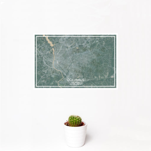 12x18 Columbus Georgia Map Print Landscape Orientation in Afternoon Style With Small Cactus Plant in White Planter